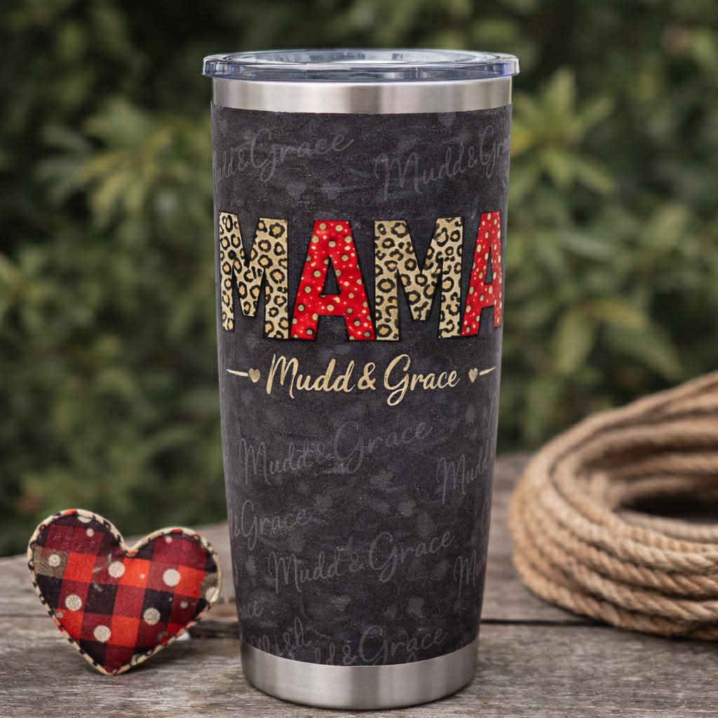 MAMA LEOPARD PATCHWORK TUMBLER. 20 OR 30 OZ