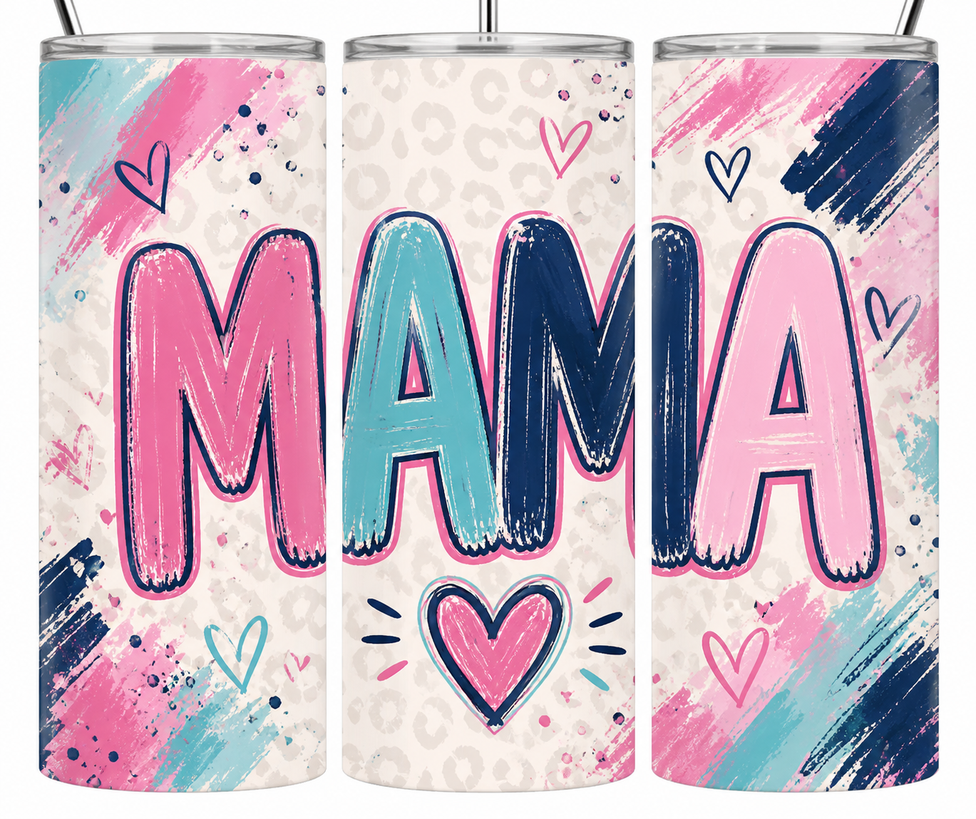 Mama Tumbler – Pink & Navy Heart Design