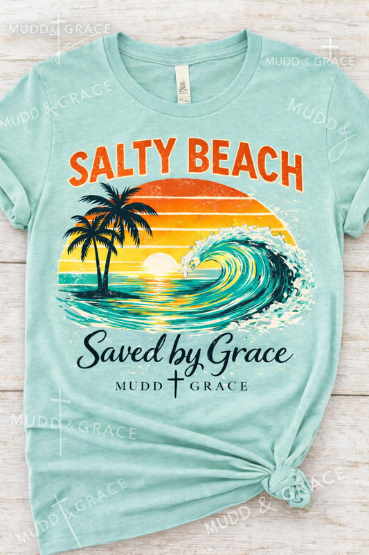 Salty Beach Saved by Grace Graphic tee