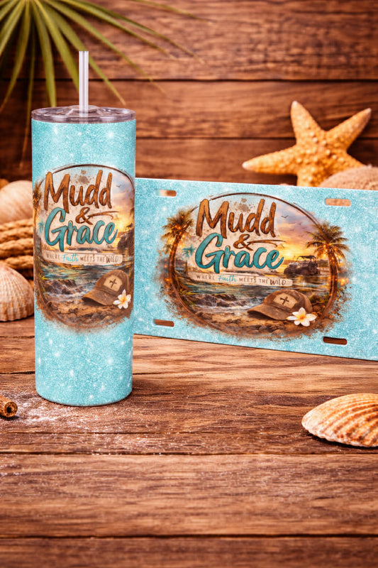 Turquoise Glitter Logo Tumbler & Car Tag Combo