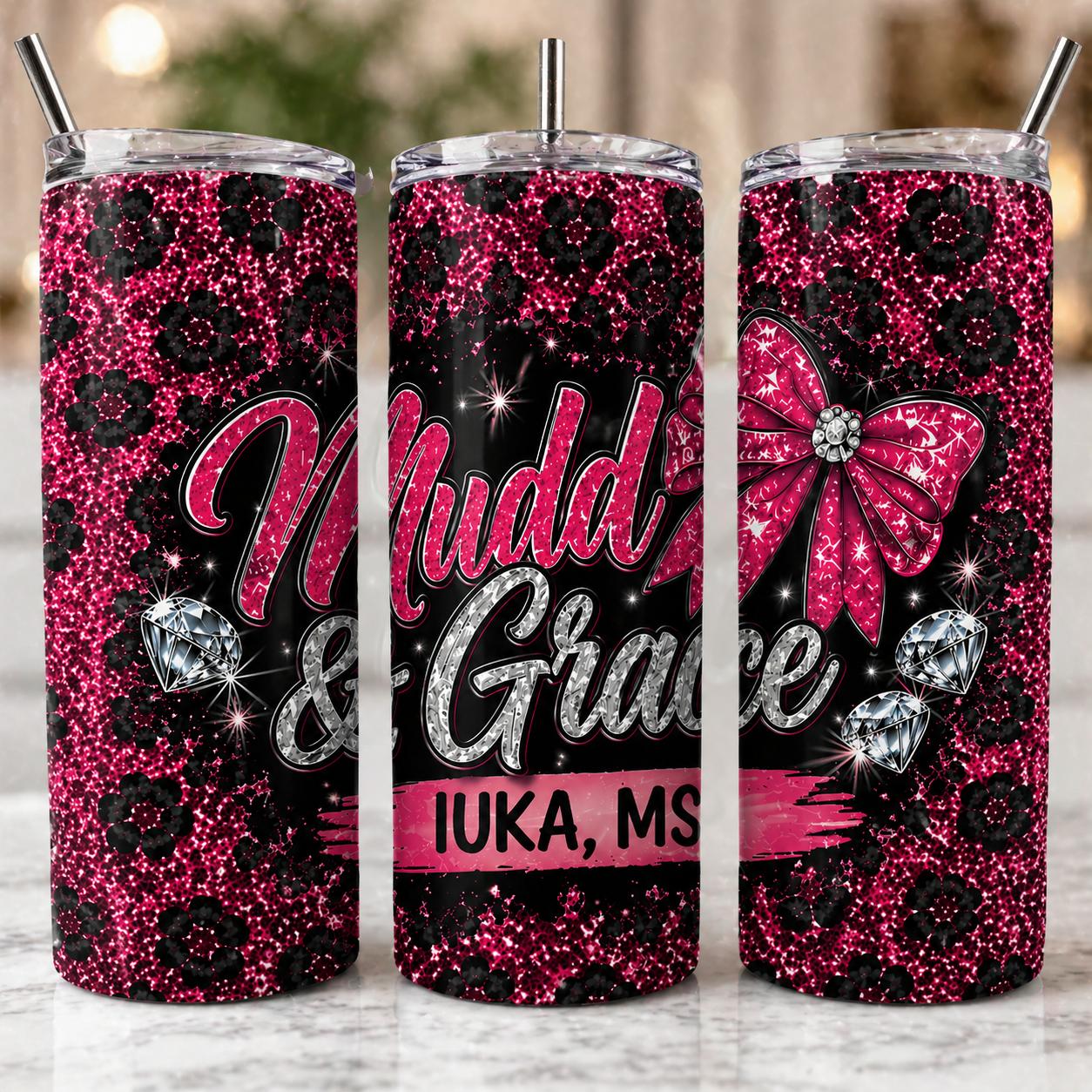 Glitzy Pink Leopard Iuka, MS Tumbler
