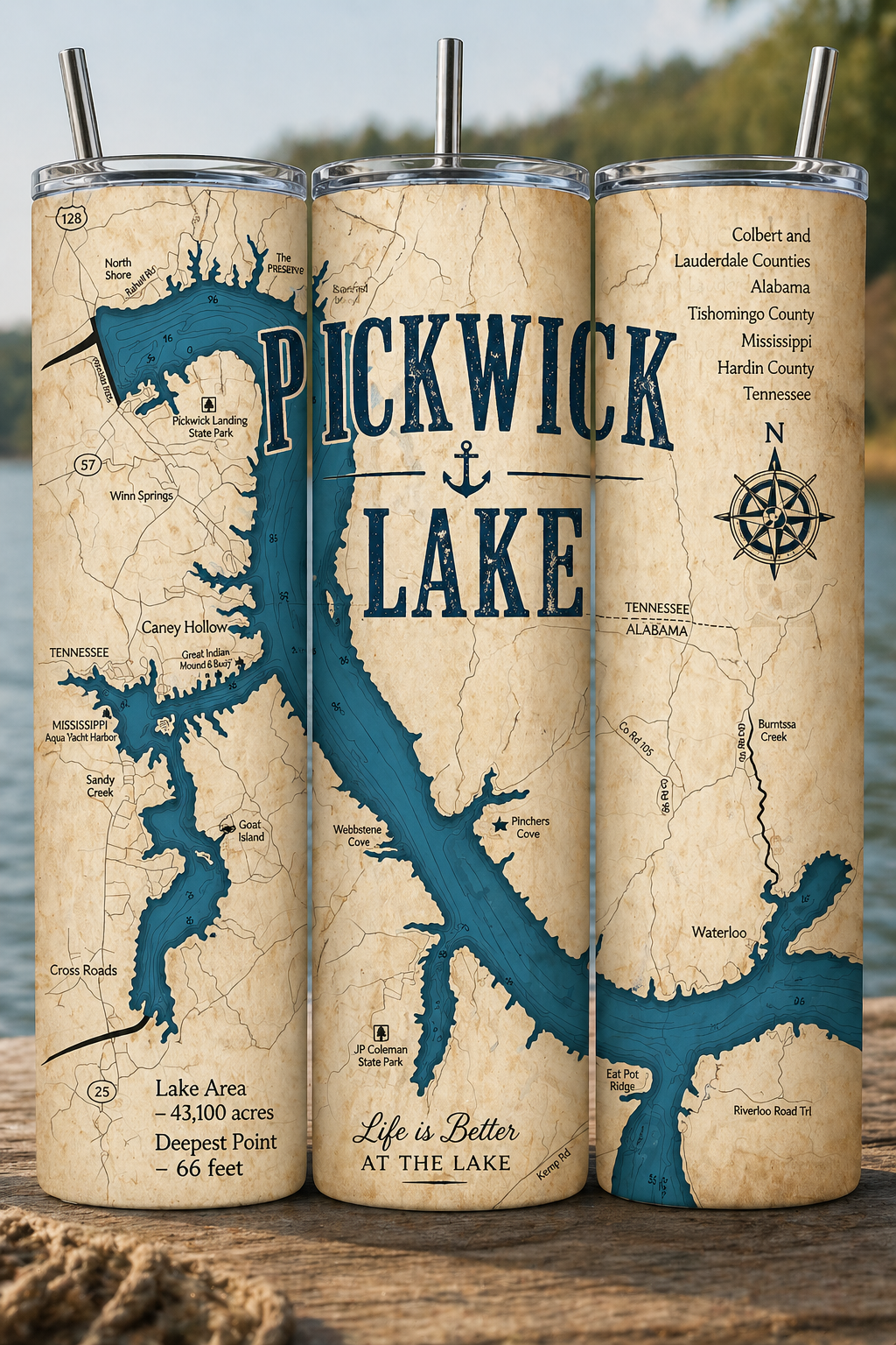 Pickwick Lake Map Skinny Tumbler