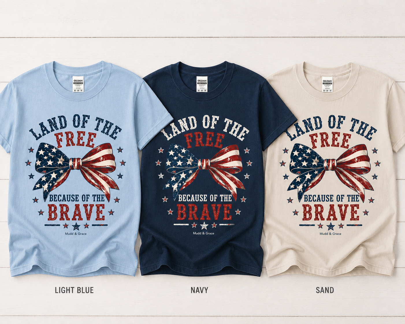 Land of the Free Because of the Brave Flag Bow Graphic Tee