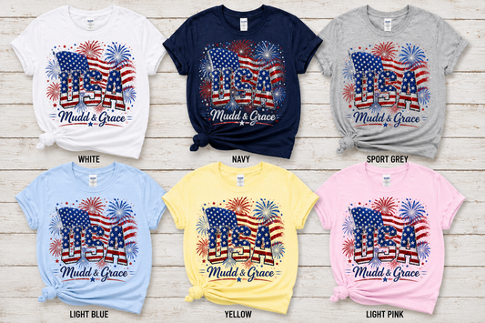 USA Fireworks Glitter Graphic Tee