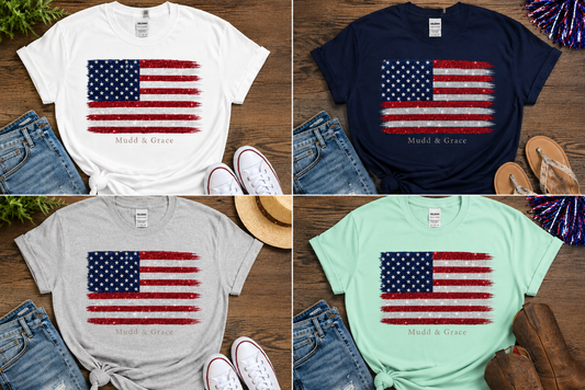 Glitter American Flag Graphic Tee