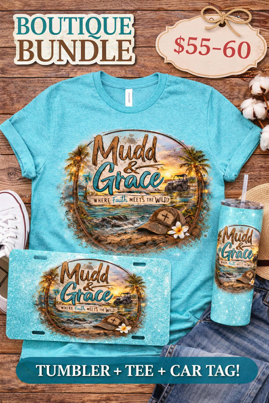 Turquoise Glitter Logo Tee, Tumbler & Car Tag Bundle