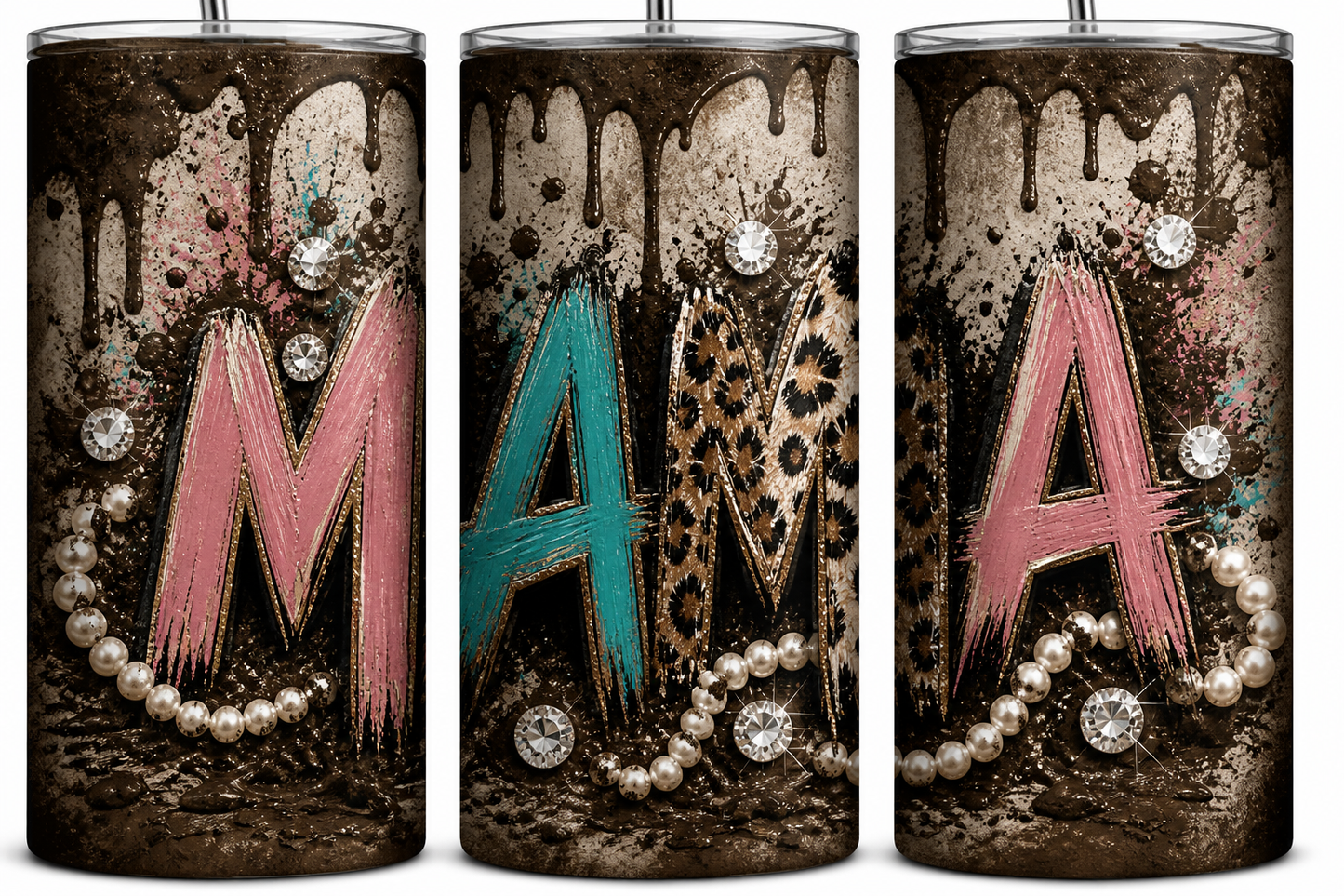 Mama Tumbler – Leopard Print & Pearl Design