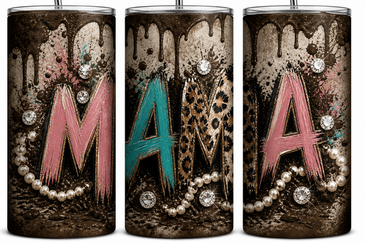 Mama Tumbler – Leopard Print & Pearl Design